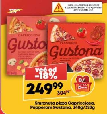 Smrznuta pizza Capricciosa, Pepperoni Gustona, 340g/320g