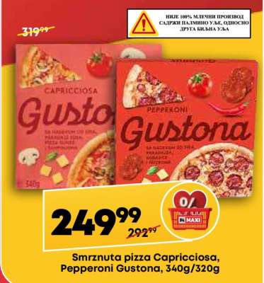 Smrznuta pizza Capricciosa, Pepperoni Gustona, 340g/320g