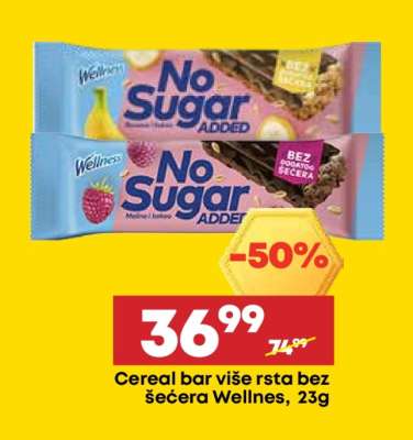 Cereal bar višně rsta bez šećera Wellnes, 23g