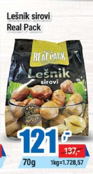 Lešnik sirovi Real Pack