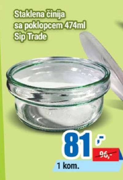 Staklena činija sa poklopcem 474ml Sip Trade