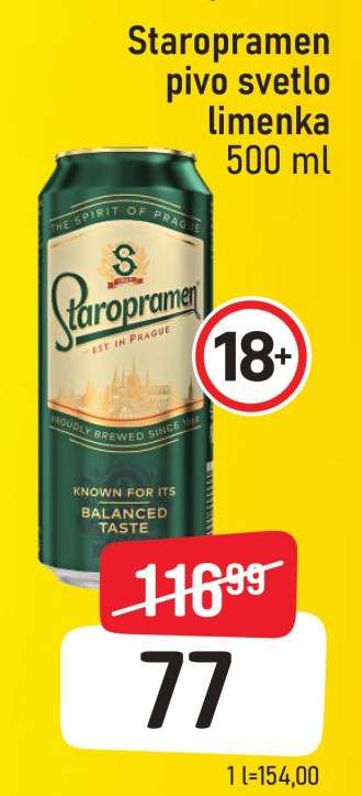 Staropramen pivo svetlo limenka 500 ml