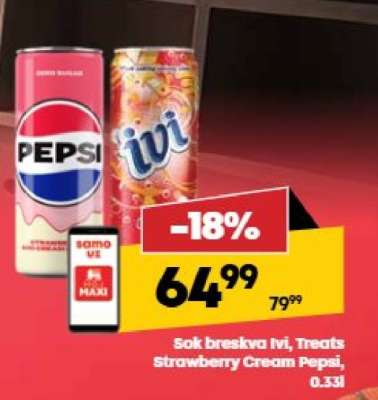 Sok breskva Ivi, Treats Strawberry Cream Pepsi, 0.33l