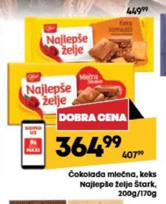 Čokolada mlečna, keks Najlepše želje Štark, 200g/170g