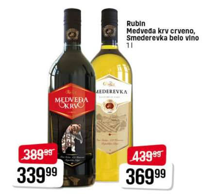 Rubin Medveđa krv crveno, Smederevka belo vino