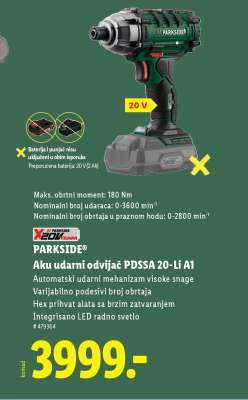 PARKSIDE Aku udarni odvijač PDSSA 20-Li A1
