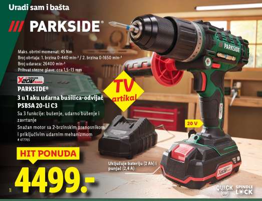 3 u 1 aku udarna bušilica-odvijač PSBSA 20-Li C3