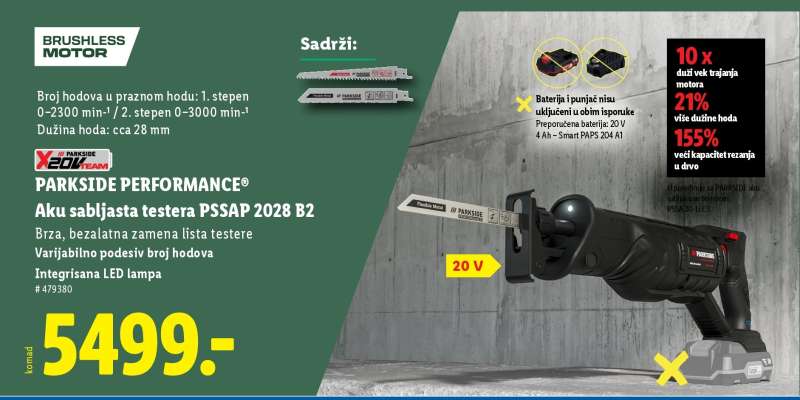 PARKSIDE PERFORMANCE® Aku sabljasta testera PSAP 2028 B2