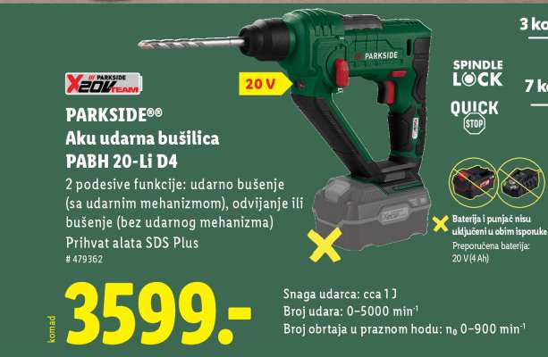 PARKSIDE Aku udarna bušilica PABH 20-Li D4