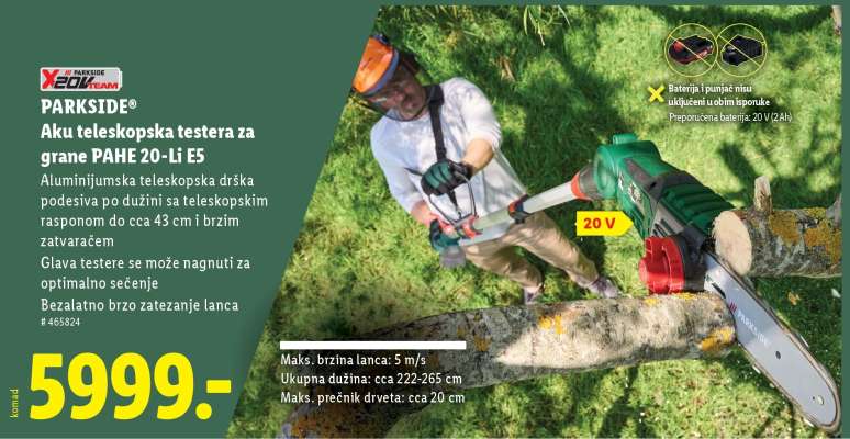 PARKSIDE Aku teleskopska testera za grane PAHE 20-Li E5