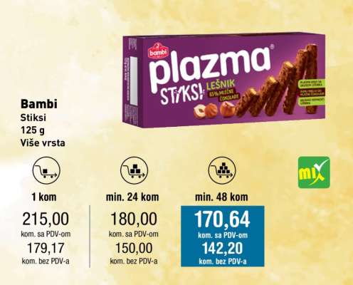 Bambi Plazma Stiksi Lešnik 125g