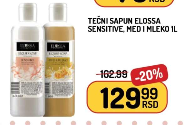Tečni sapun Elossa Sensitive, Med i Mleko 1L