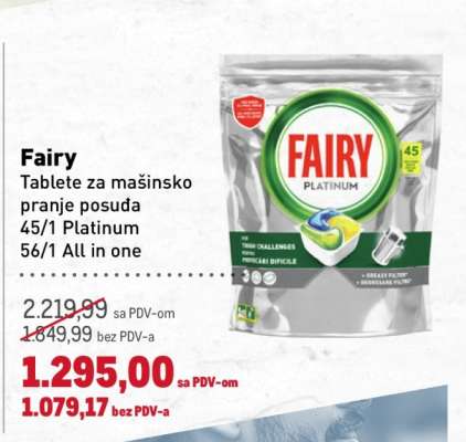 Fairy Tablete za mašinsko pranje posuda 45/1 Platinum 56/1 All in one