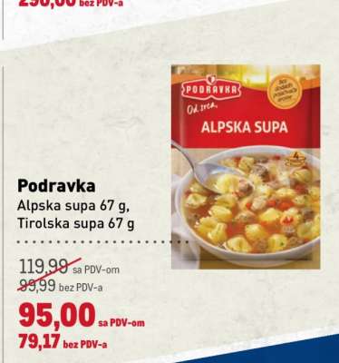 Podravka Alpska supa 67 g, Tirolska supa 67 g