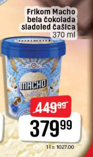 Frikom Macho bela čokolada sladoled čašica