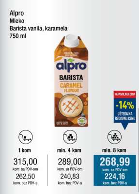 Alpro Mleko Barista vanila, karamela