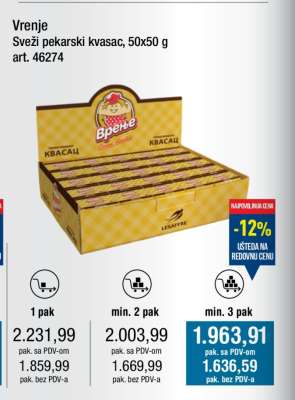 Vrenje Sveži pekarski kvasac, 50x50 g