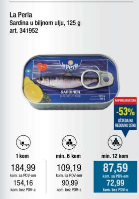 La Perla Sardina u biljnom ulju, 125 g
