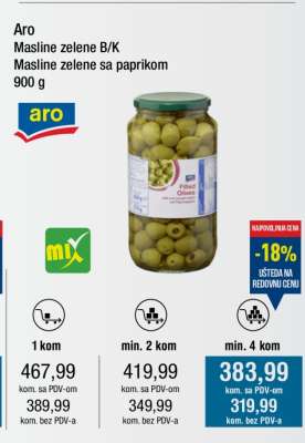 Aro Masline zelene B/K Masline zelene sa paprikom