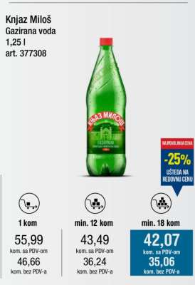 Knjaz Miloš Gazirana voda 1,25 l