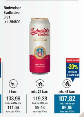 Budweiser Svetlo pivo 0,5 l