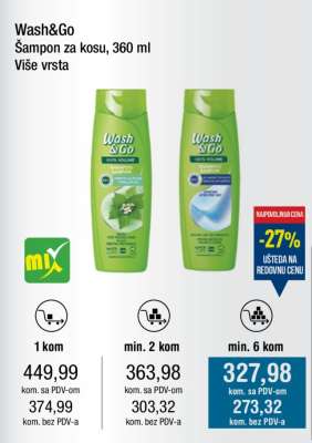 WASH & GO Šampon za kosu 360 ml