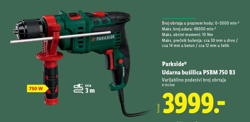 Parkside Udarna bušilica PSBM 750 B3
