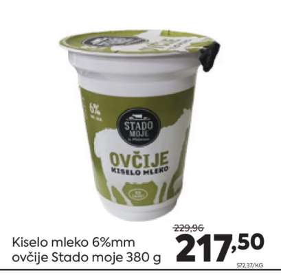 Kiselo mleko 6%mm ovčije Stado moje 380 g