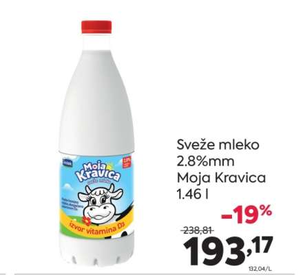 Sveže mleko 2.8%mm Moja Kravica 1.46 l