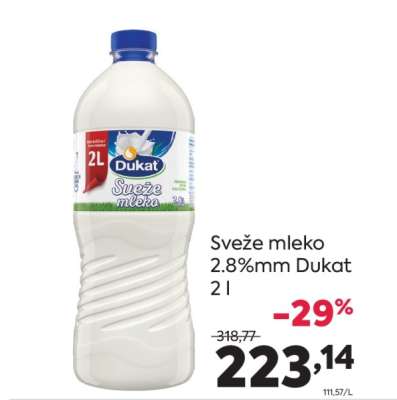 SVEŽE MLEKO 2.8%MM DUKAT 2 l