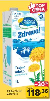 Mleko 2%mm Zdravo 1l