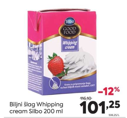 Biljni šlag Whipping cream Silbo 200 ml