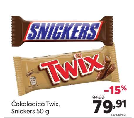 Čokoladica Twix, Snickers 50 g