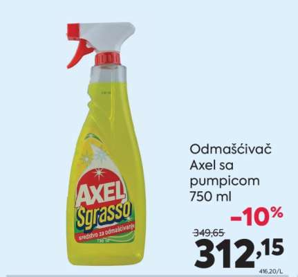Odmašćivač Axel sa pumpicom 750 ml