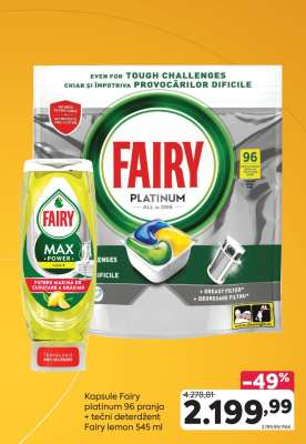 Kapsule Fairy platinum 96 pranja + tečni deterdžent Fairy lemon 545 ml