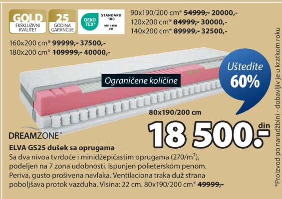 DREAMZONE ELVA GS25 DUŠEK SA OPRUGAMA