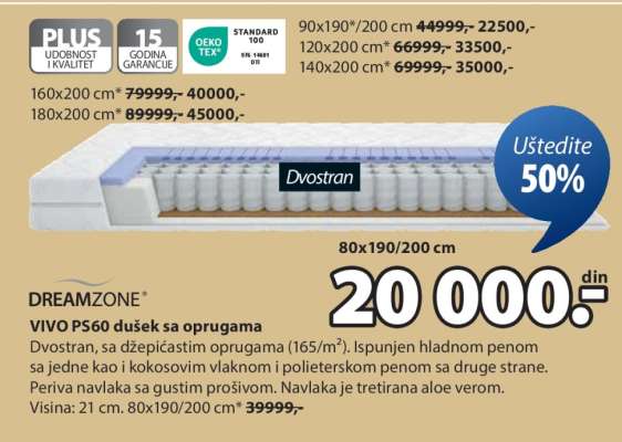 DREAMZONE VIVO PS60 dušek sa oprugama