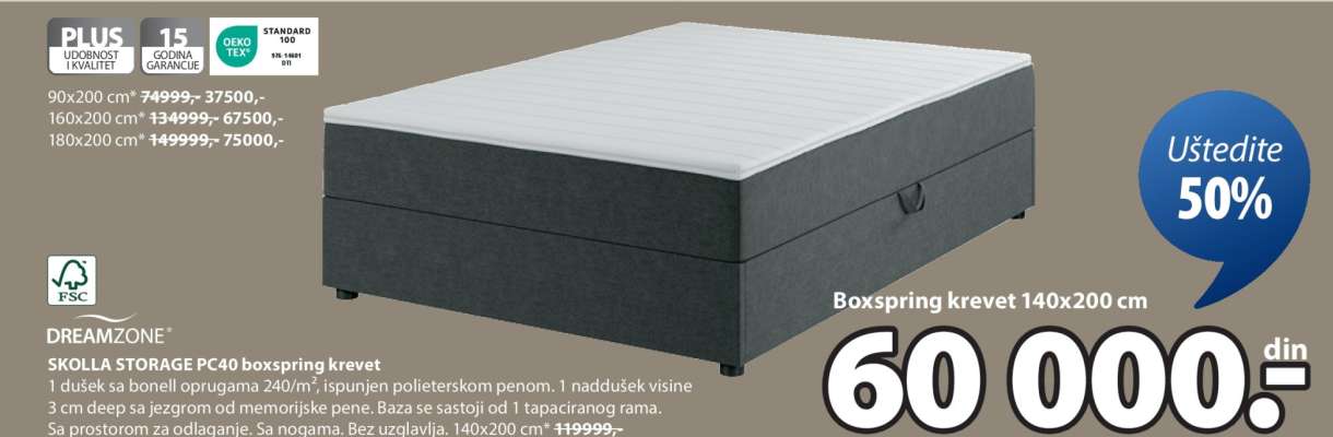 DREAMZONE SKJOLD STORAGE PC80 Boxspring krevet