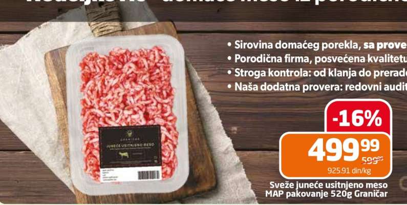 Sveže juneće usitnjeno meso MAP pakovanje 520g Graničar