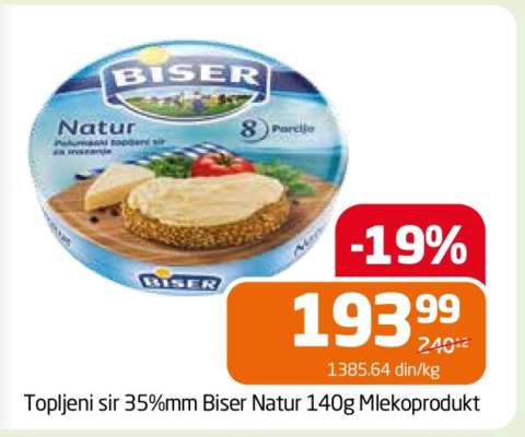 Topljeni sir 35%mm Biser Natur 140g Mlekoprodukt