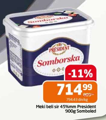 Meki beli sir 45%mm President 900g Somborska