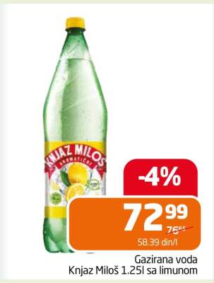 Gazirana voda Knjaz Miloš 1.25l sa limunom