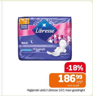 Higijenski ulošci Libresse 10/1 maxi goodnight