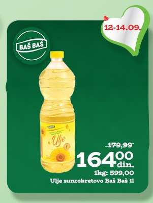 Ulje suncokretovo Baš Baš 1l