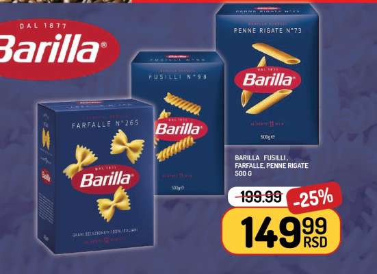Barilla Fusilli, Farfalle, Penne Rigate