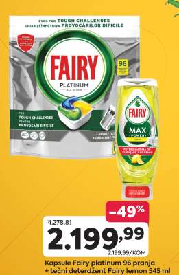 Kapsule Fairy platinum 96 pranja + tečni deterdžent Fairy lemon 545 ml