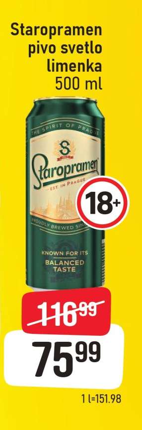 Staropramen pivo svetlo limenka 500 ml