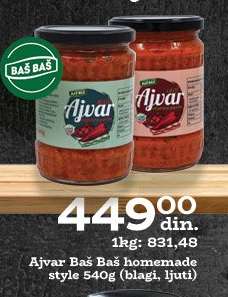 Ajvar Baš Baš homemade style 540g (blagi, ljuti)