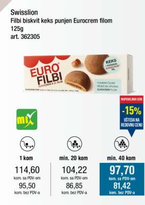 Swisslion Filbi biskvit keks punjen Eurocrem filom