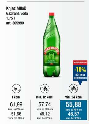 Knjaz Miloš Gazirana voda 1.75 l